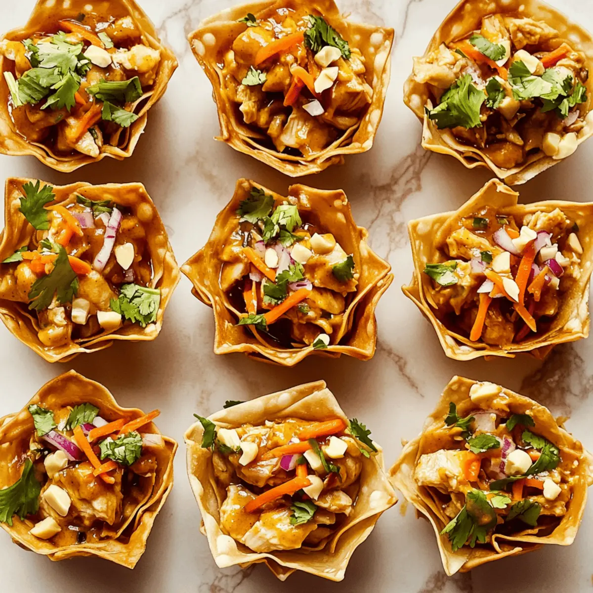 Peanut Chicken Wonton Cups jazysw