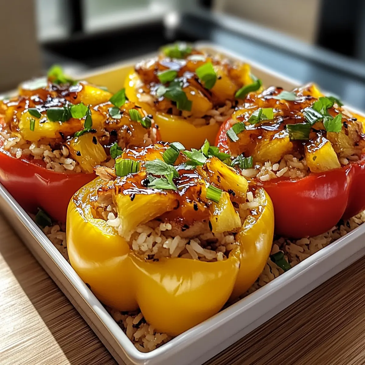 Teriyaki Pineapple Chicken & Rice Stuffed Peppers