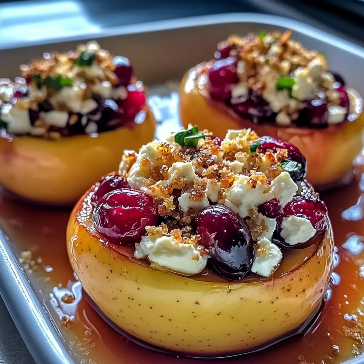 Baked Apples with Feta, Honey, and Cranberries Blissfully Sweet