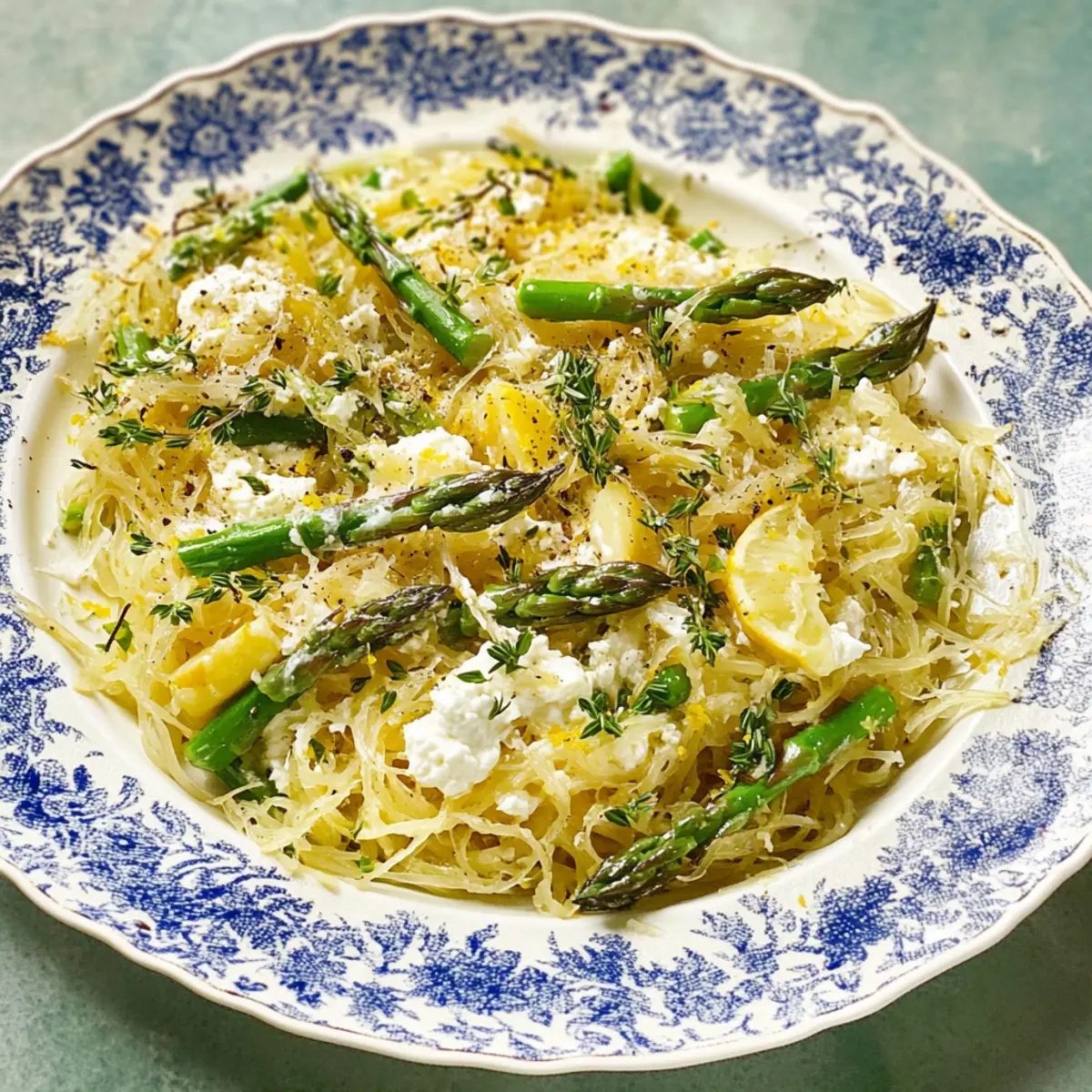 Spaghetti Squash with Asparagus, Ricotta, Lemon, and Thyme Delight