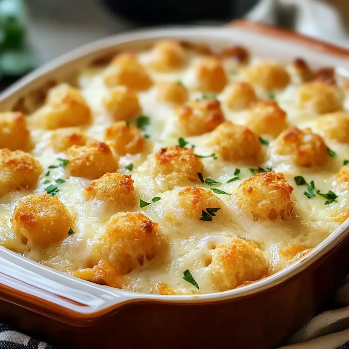 Creamy Chicken Alfredo Tater Tot Casserole for Cozy Nights