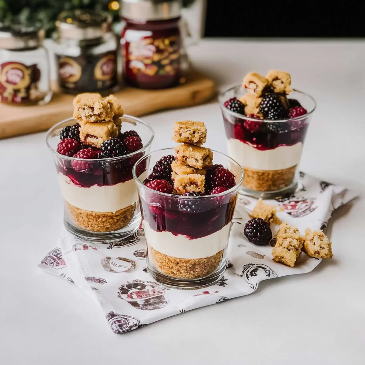 Delightful No-Bake White Chocolate Cheesecakes with Mulled Wine Fruit
