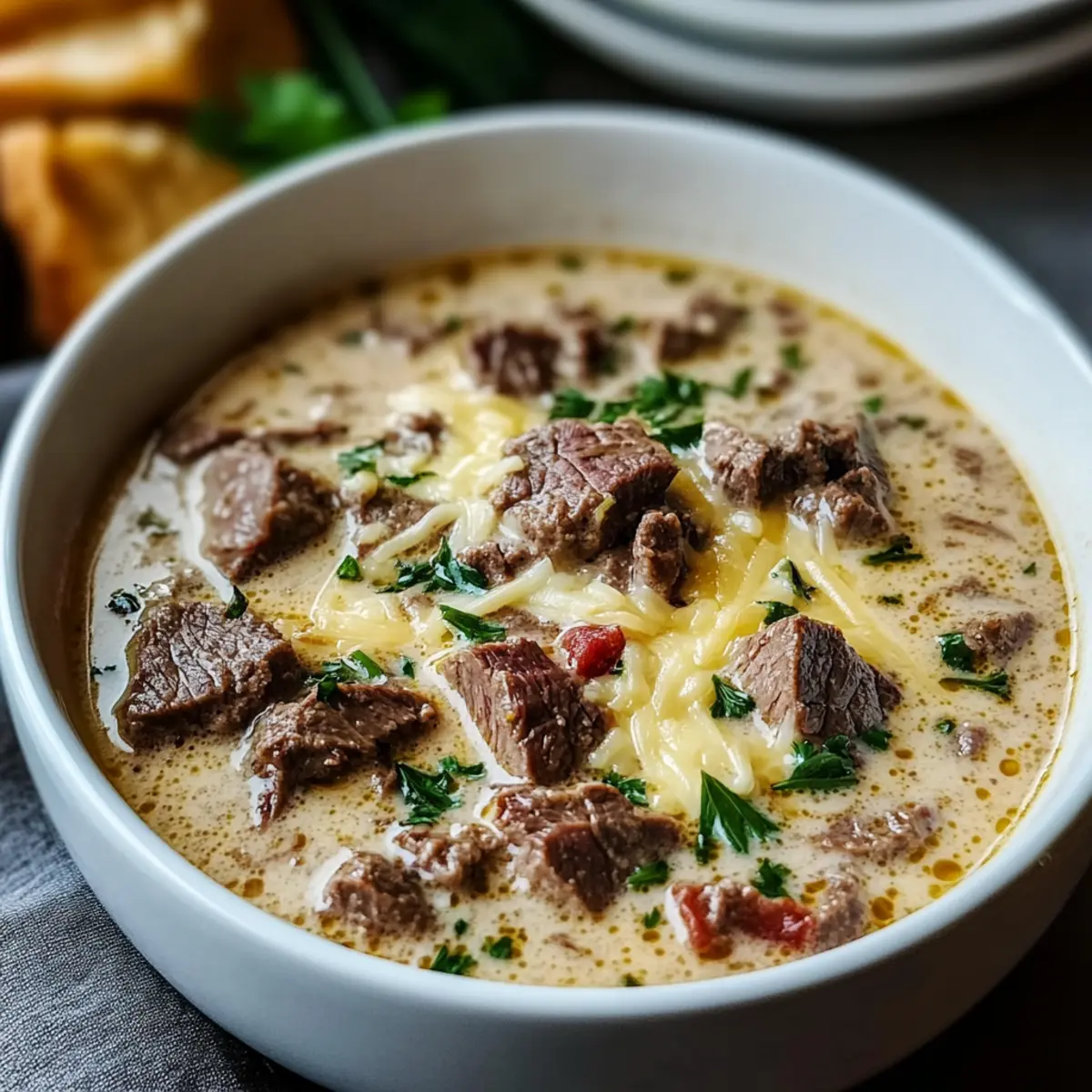 Creamy Philly Cheese Steak Soup That Hugs Your Soul