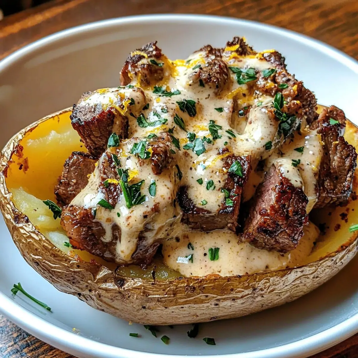 Loaded Steak Potato with Garlic Butter and Creamy Sauce