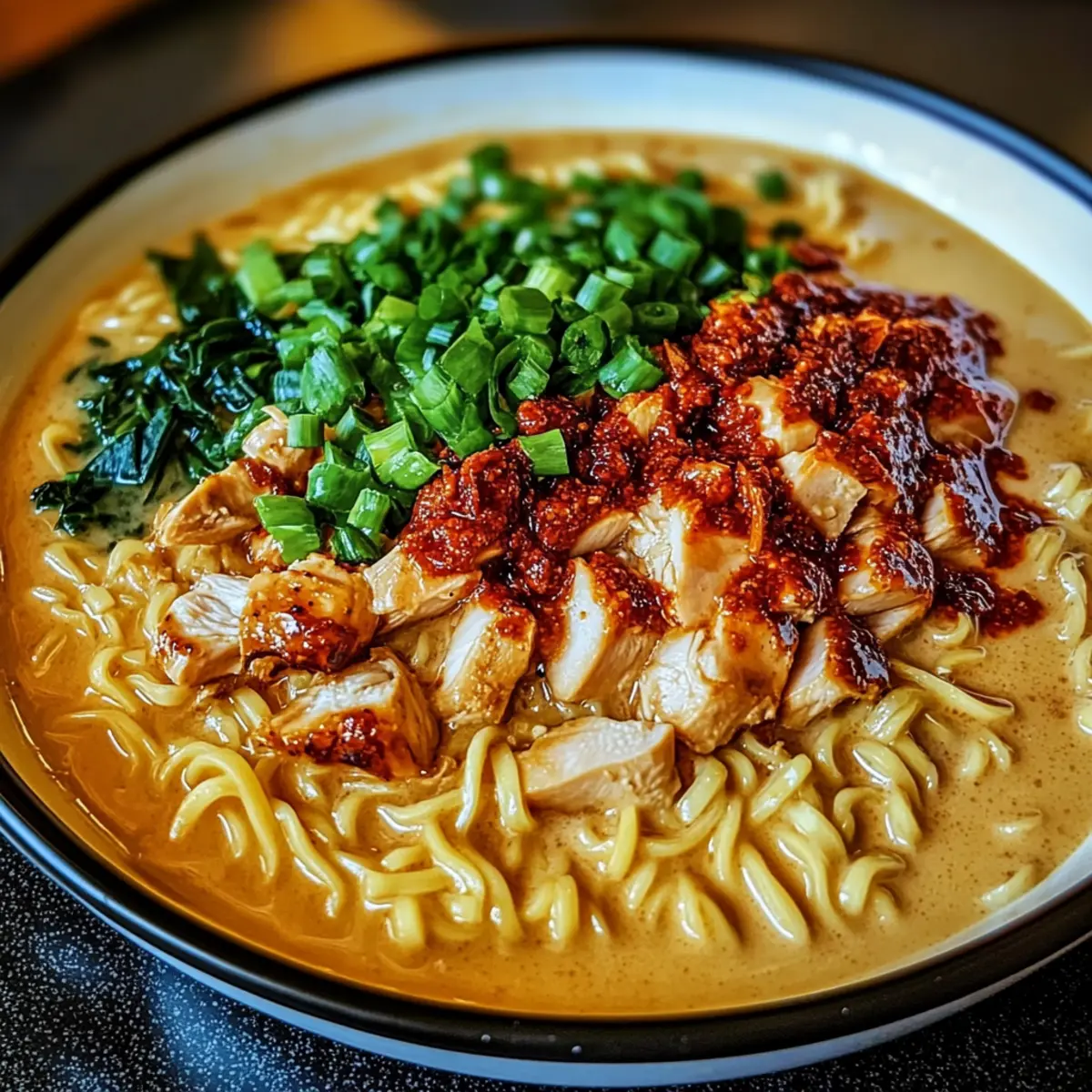 Fiery Chicken Ramen with Creamy Garlic Sauce for Cozy Nights
