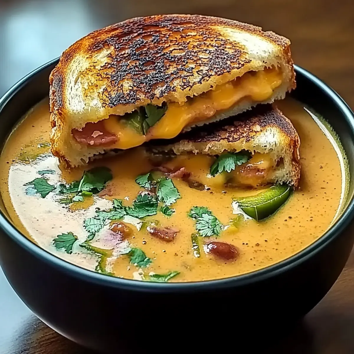 Spicy Jalapeño Popper Soup with Grilled Cheese Dippers Bliss