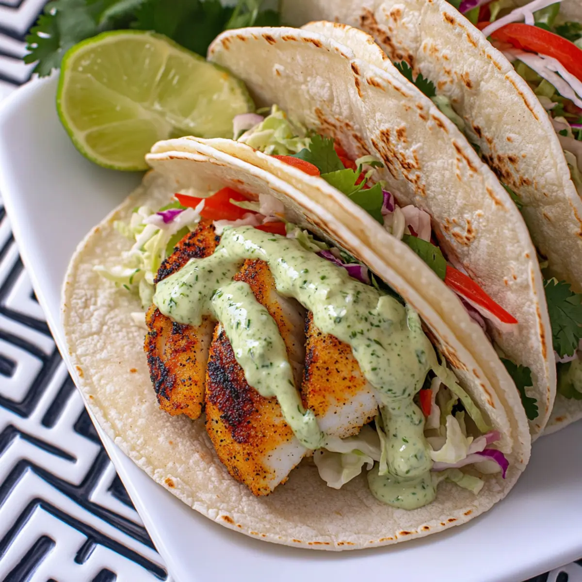 Grilled Fish Tacos with Creamy Cilantro-Lime Bliss