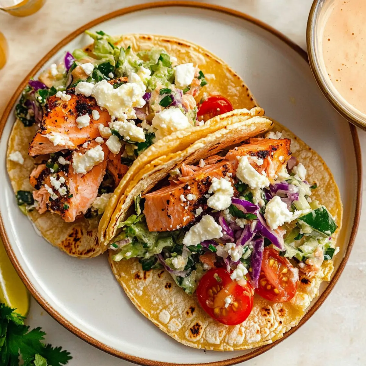 Savory Blackened Salmon Tacos with Creamy Spicy Slaw