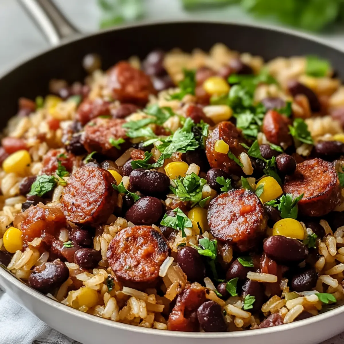 Savory Black Beans, Sausage and Rice Skillet in 30 Minutes