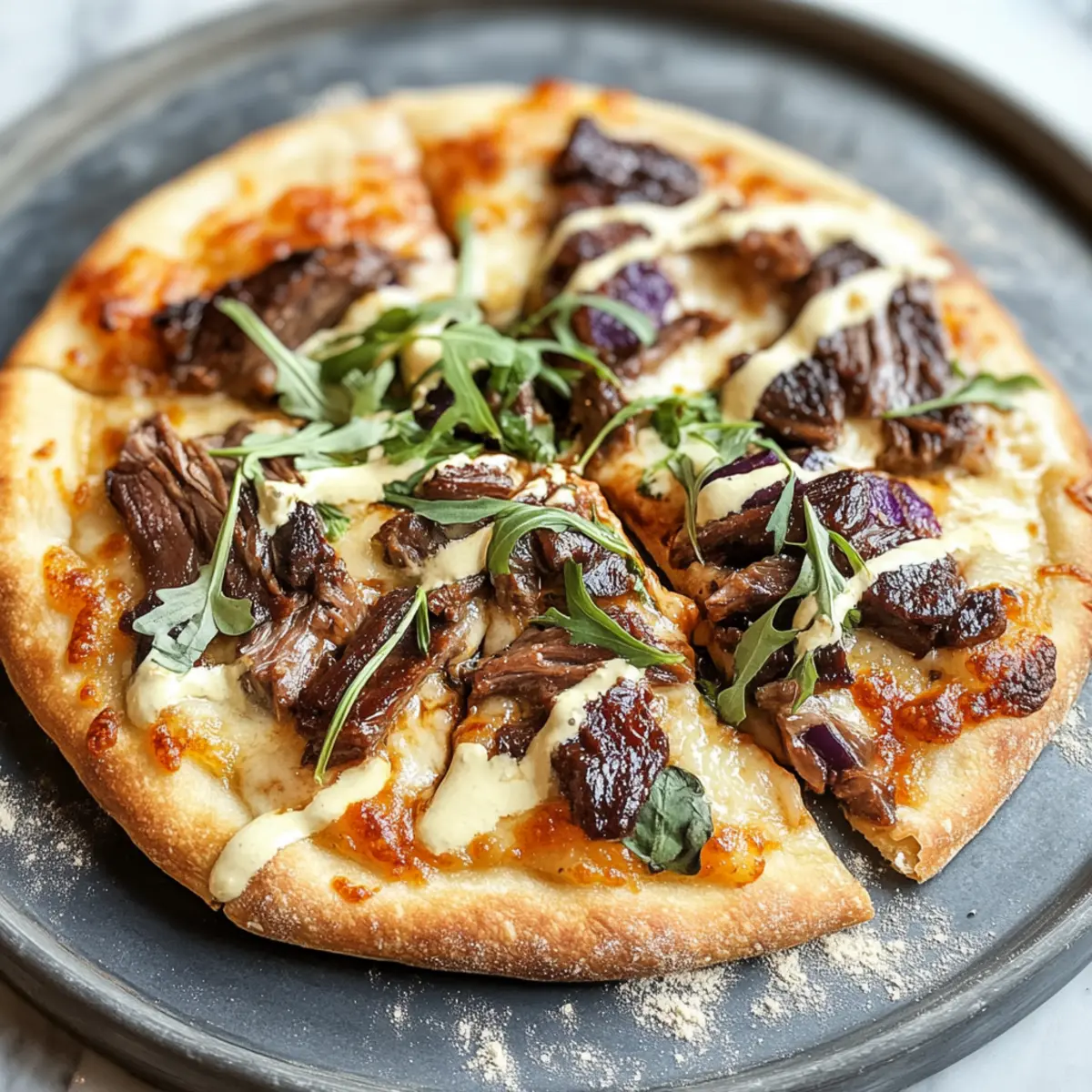 Short Rib Pizza with Smoked Gouda Cream Sauce Bliss